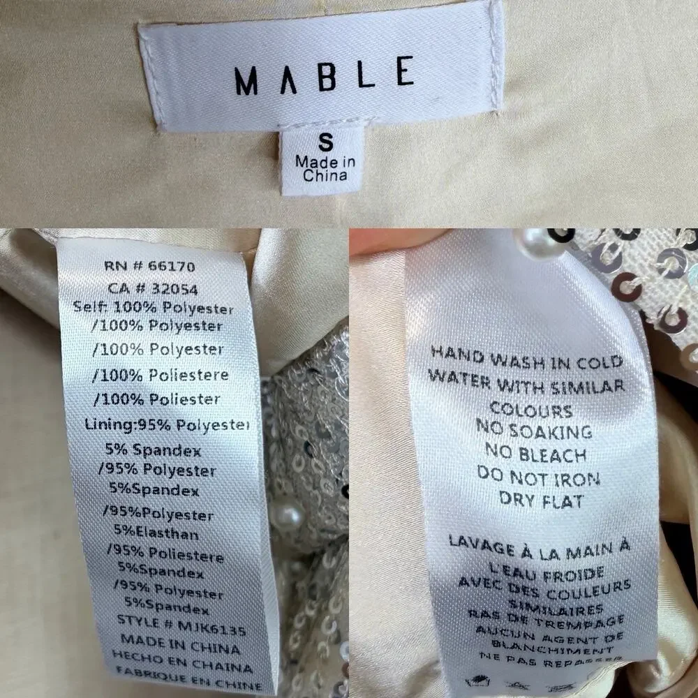 Mable Sequined Faux Pearl Beaded Champagne Blazer Lined Size S, shiny, party - Picture 9 of 9